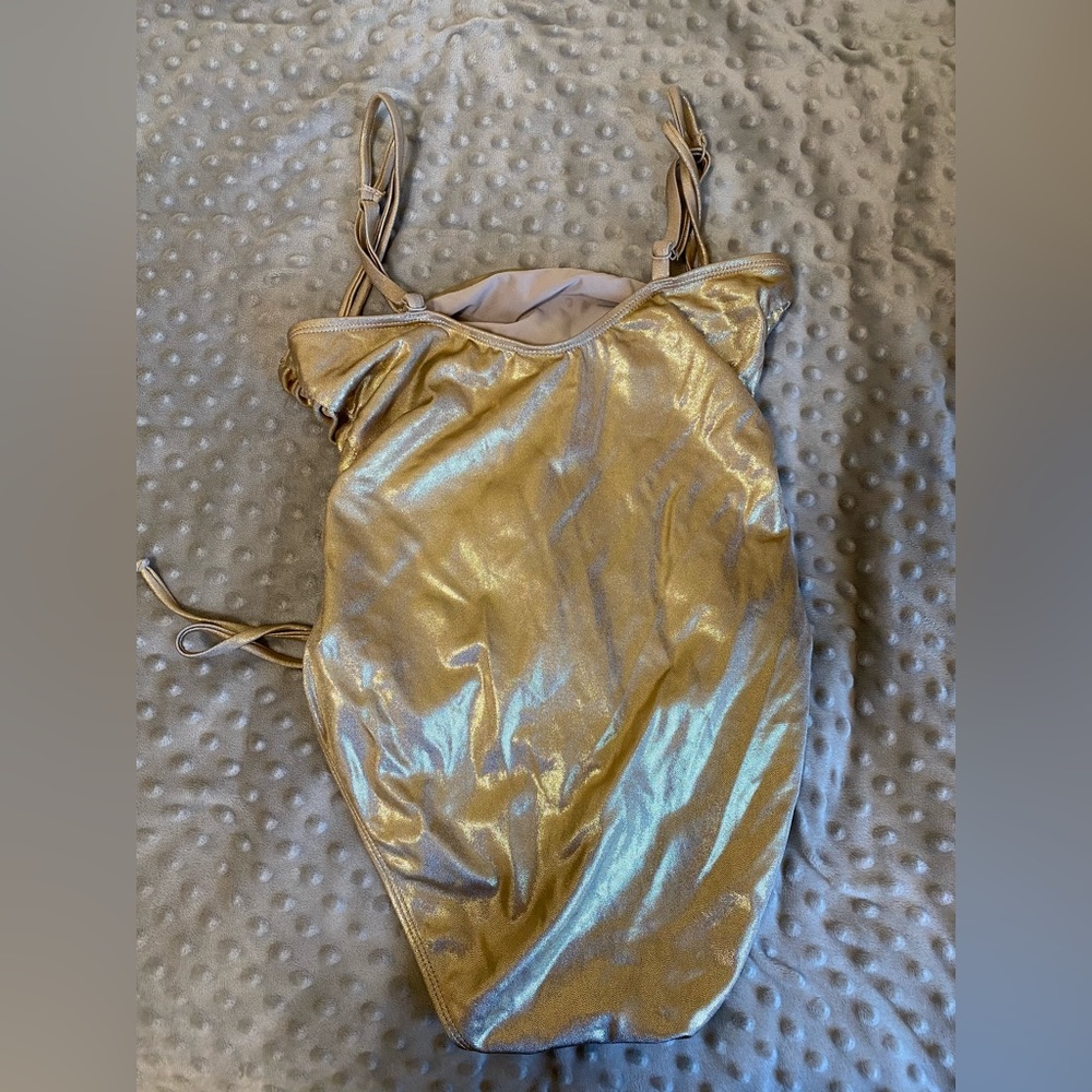 Anthropologie Good American Metallic Foil Ruched One-Piece Swimsuit - Picture 4 of 4